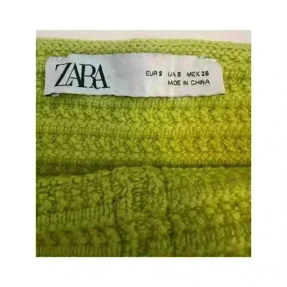 Zara Women's Off The Shoulder Cropped Sweater Size Small Lime Green Stretch Knit
